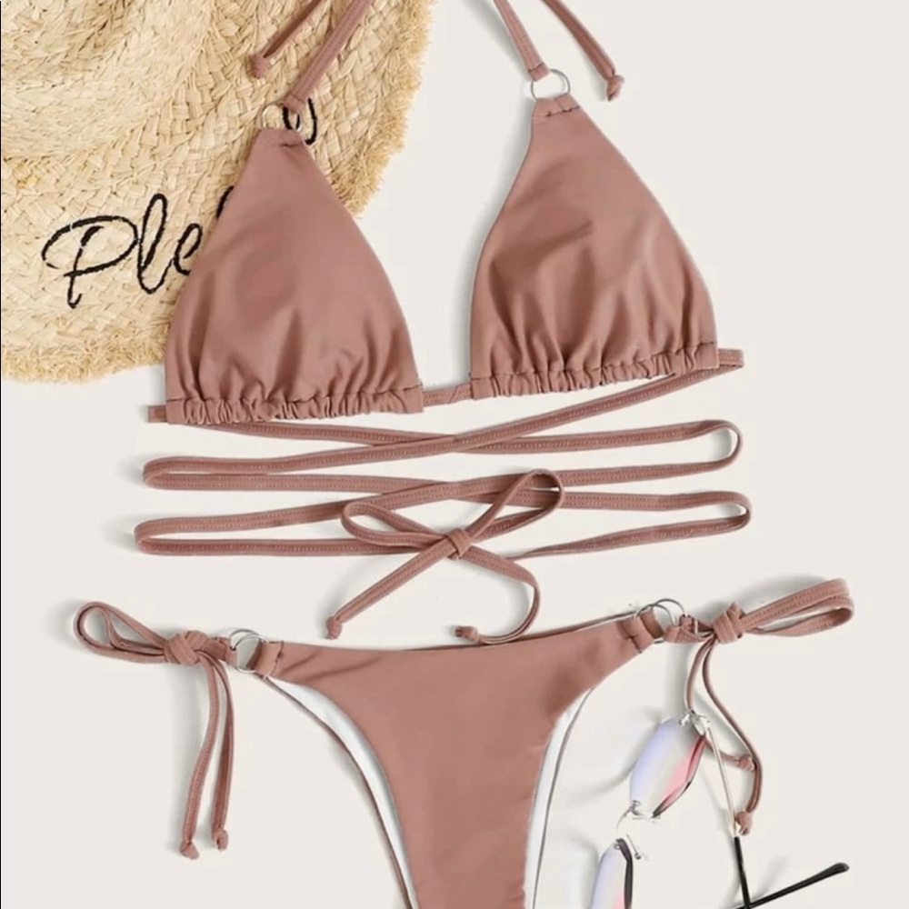 Dusty rose lace up bikini set